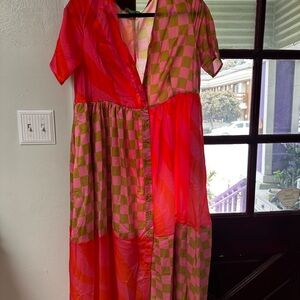 Vibrant Pink and Gold Checkered Dress